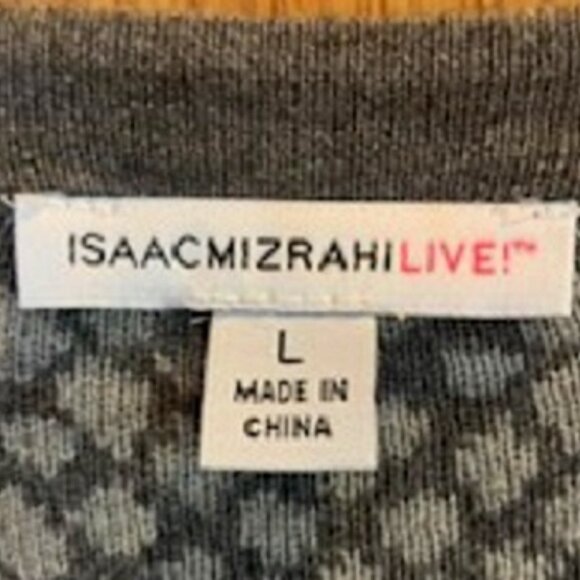 Isaac Mizrahi Live! Knit Gray Animal Cotton Blend Cardigan Sweater Button Sz: L - Picture 8 of 8